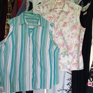 #23 Two Pk: Striped and Floral Print Sleeveless Button Up Tops
